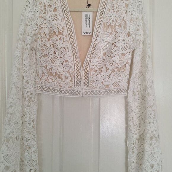 Boohoo cropped knitted lacey‎ top long sleeve size 8 - Picture 6 of 8